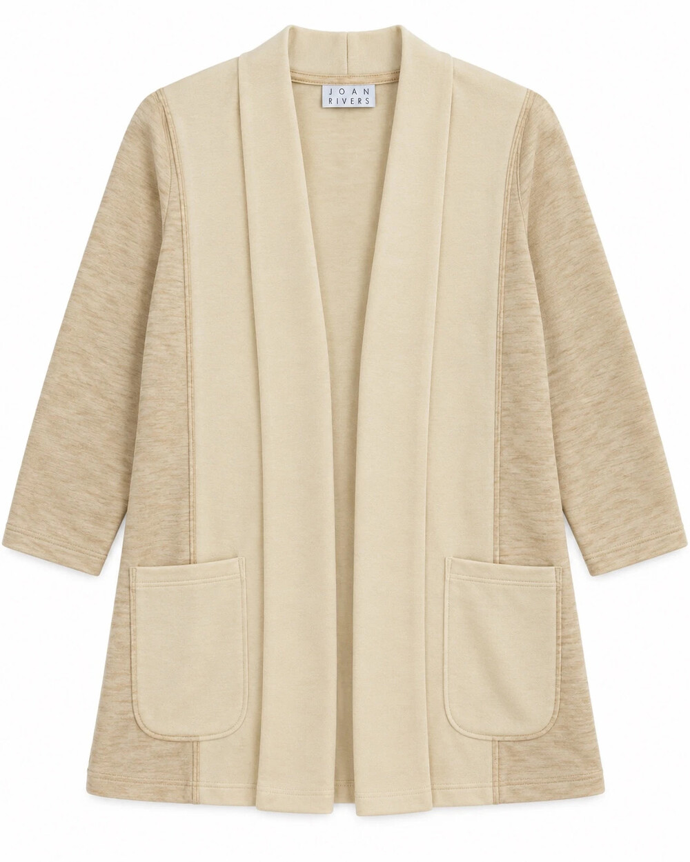 joan rivers regular double knit open-front 2-tone cardigan ecru xl